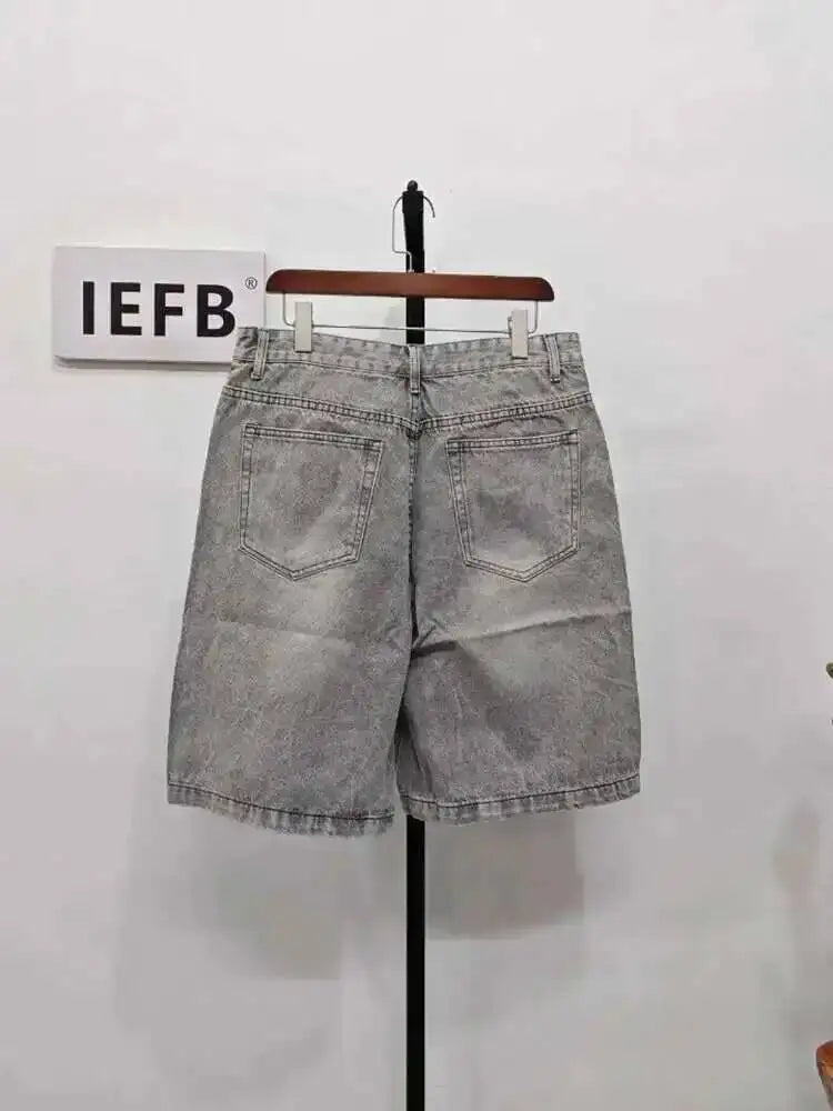 IEFB Summer Casual Men's Denim Shorts Loose Mid High Waist Fashion Knee Lenght Denim Pants Vintage Male New Chic Jeans 9A8588