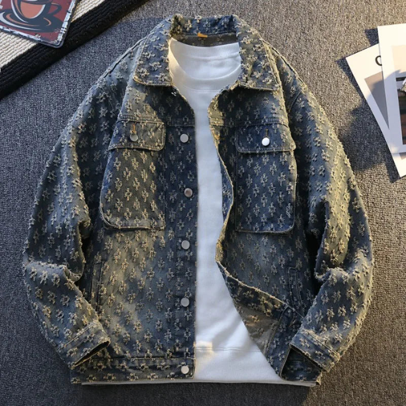 Jackets For Man Trendy Embroidered Denim Coat Man Coat Vintage Streetwear Spring Autumn Outerwear