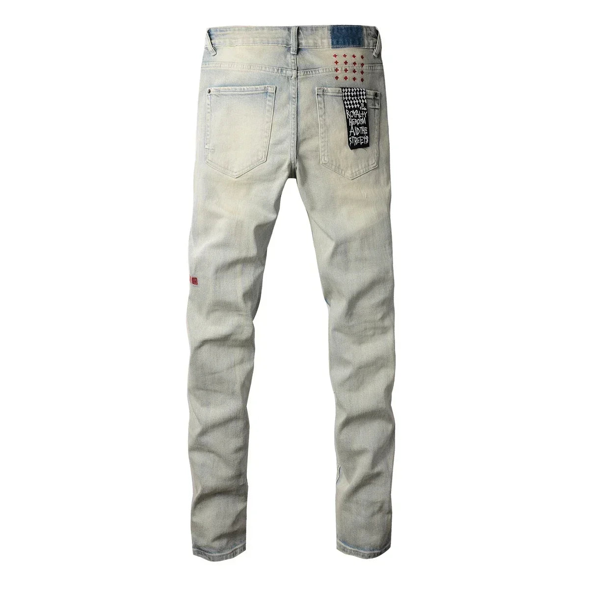 American High Street KSUBI Cross Jeans Men Trendy Trend High Quality Low Rise Stretch Skinny  Pleated Ripped Jeans