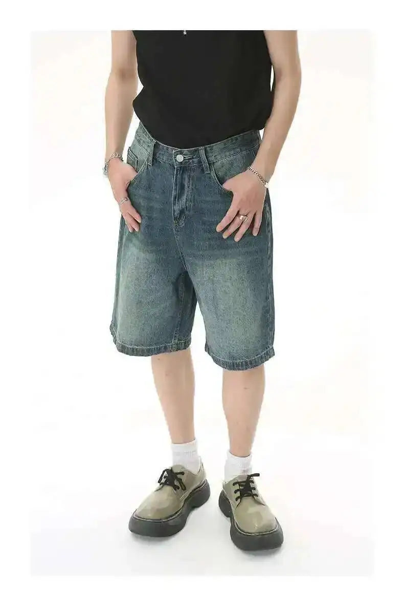 IEFB Summer Casual Men's Denim Shorts Loose Mid High Waist Fashion Knee Lenght Denim Pants Vintage Male New Chic Jeans 9A8588