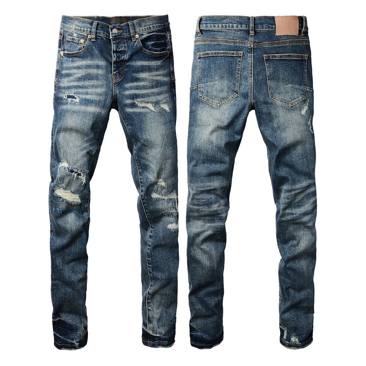 Men Jeans Fashion Americans High street Retro wash multiple styles graffiti print Low Rise Hole Patch Elastic Skinny Jeans pants