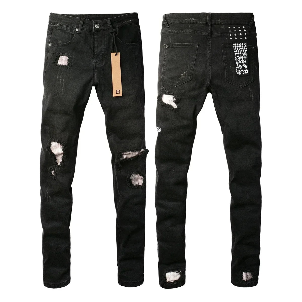 American High Street KSUBI Cross Jeans Men Trendy Trend High Quality Low Rise Stretch Skinny  Pleated Ripped Jeans