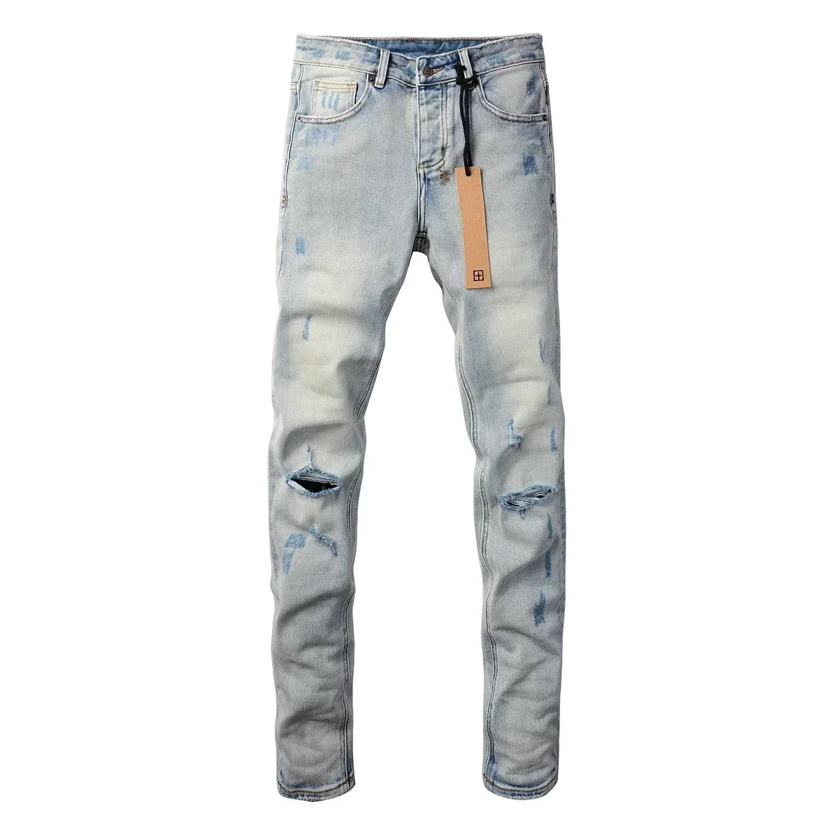 American High Street KSUBI Cross Jeans Men Trendy Trend High Quality Low Rise Stretch Skinny  Pleated Ripped Jeans