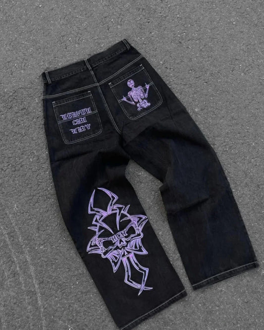 2025 New Prints Jeans Men Streetwear Baggy Wide Leg Jeans Korean Fashion Drapes Straight Casual Loose Denim Cargo Pants