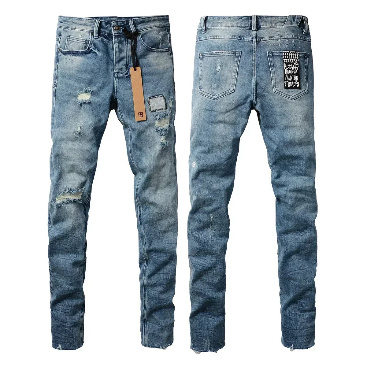 American High Street KSUBI Cross Jeans Men Trendy Trend High Quality Low Rise Stretch Skinny  Pleated Ripped Jeans