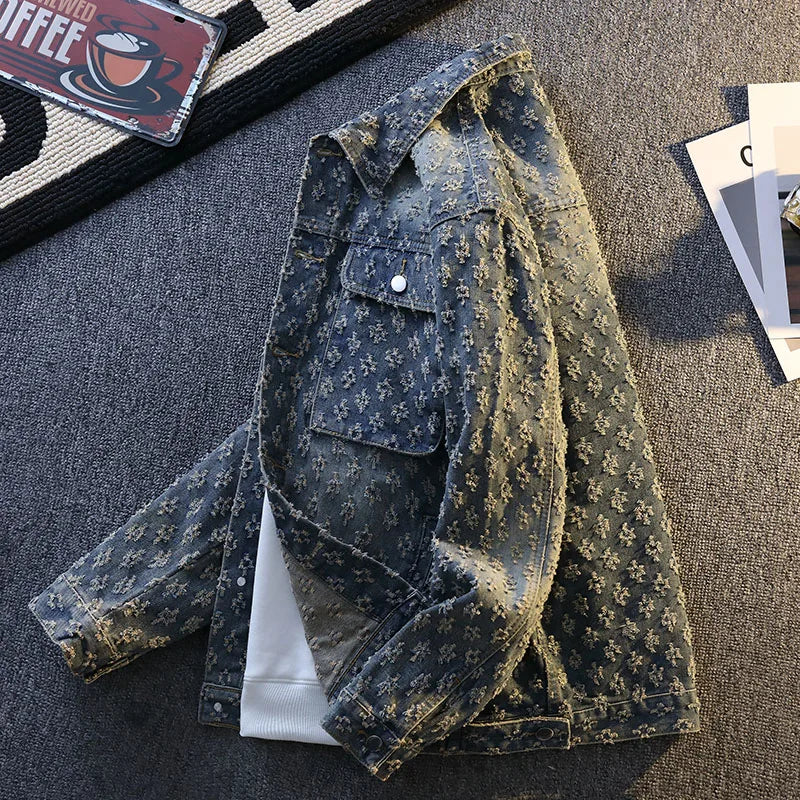 Jackets For Man Trendy Embroidered Denim Coat Man Coat Vintage Streetwear Spring Autumn Outerwear