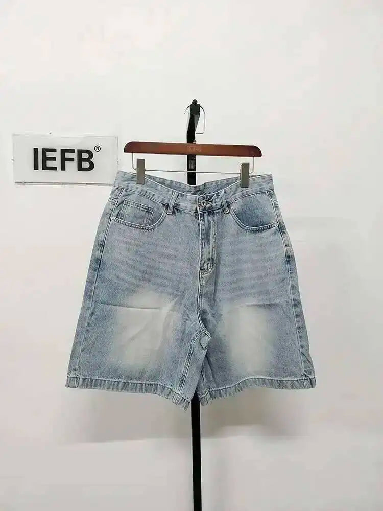 IEFB Summer Casual Men's Denim Shorts Loose Mid High Waist Fashion Knee Lenght Denim Pants Vintage Male New Chic Jeans 9A8588
