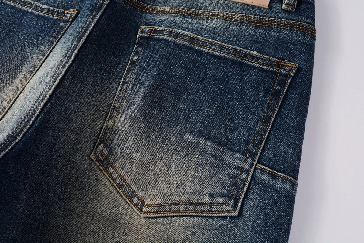 Men Jeans Fashion Americans High street Retro wash multiple styles graffiti print Low Rise Hole Patch Elastic Skinny Jeans pants