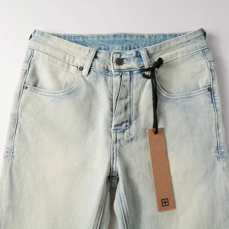 American High Street KSUBI Cross Jeans Men Trendy Trend High Quality Low Rise Stretch Skinny  Pleated Ripped Jeans