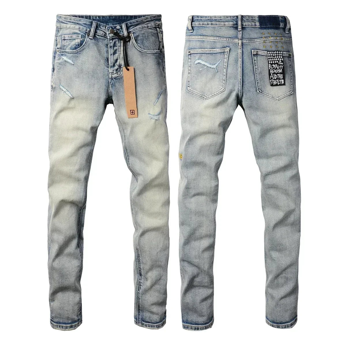 American High Street KSUBI Cross Jeans Men Trendy Trend High Quality Low Rise Stretch Skinny  Pleated Ripped Jeans