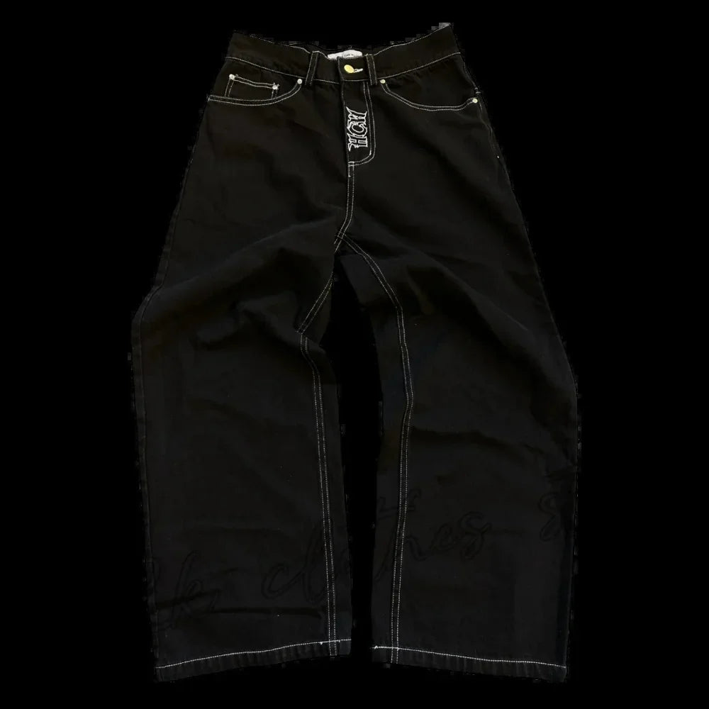 2025 New Prints Jeans Men Streetwear Baggy Wide Leg Jeans Korean Fashion Drapes Straight Casual Loose Denim Cargo Pants