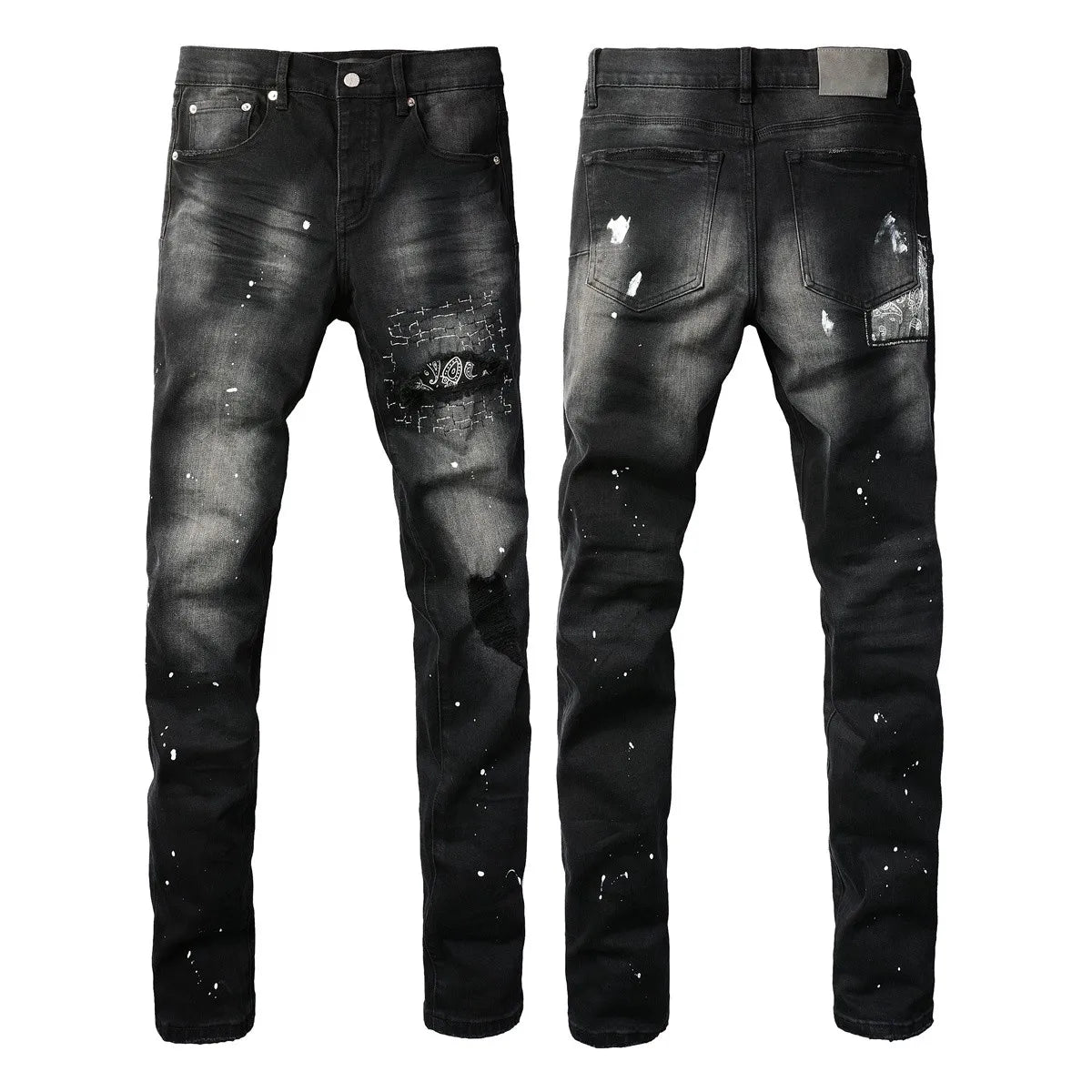 Men Jeans Fashion Americans High street Retro wash multiple styles graffiti print Low Rise Hole Patch Elastic Skinny Jeans pants